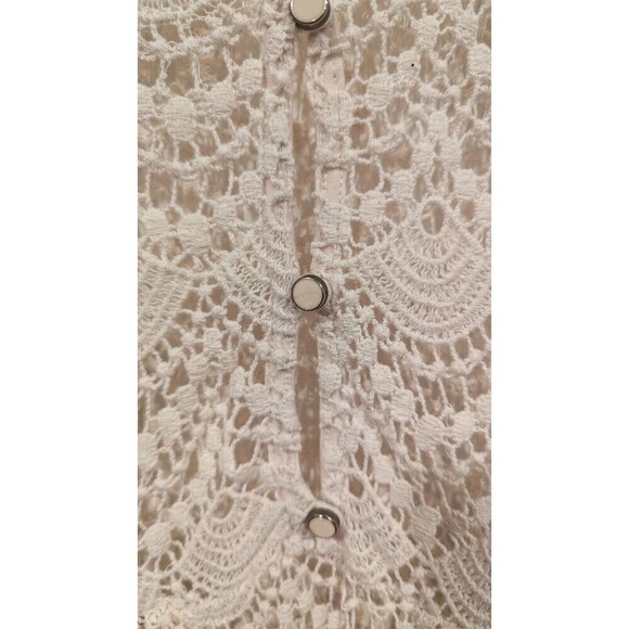 Ivory 3/4 Button back Short Sleeve Crochet Lace Top Sz S Bohemian Chic Festival - Picture 4 of 6